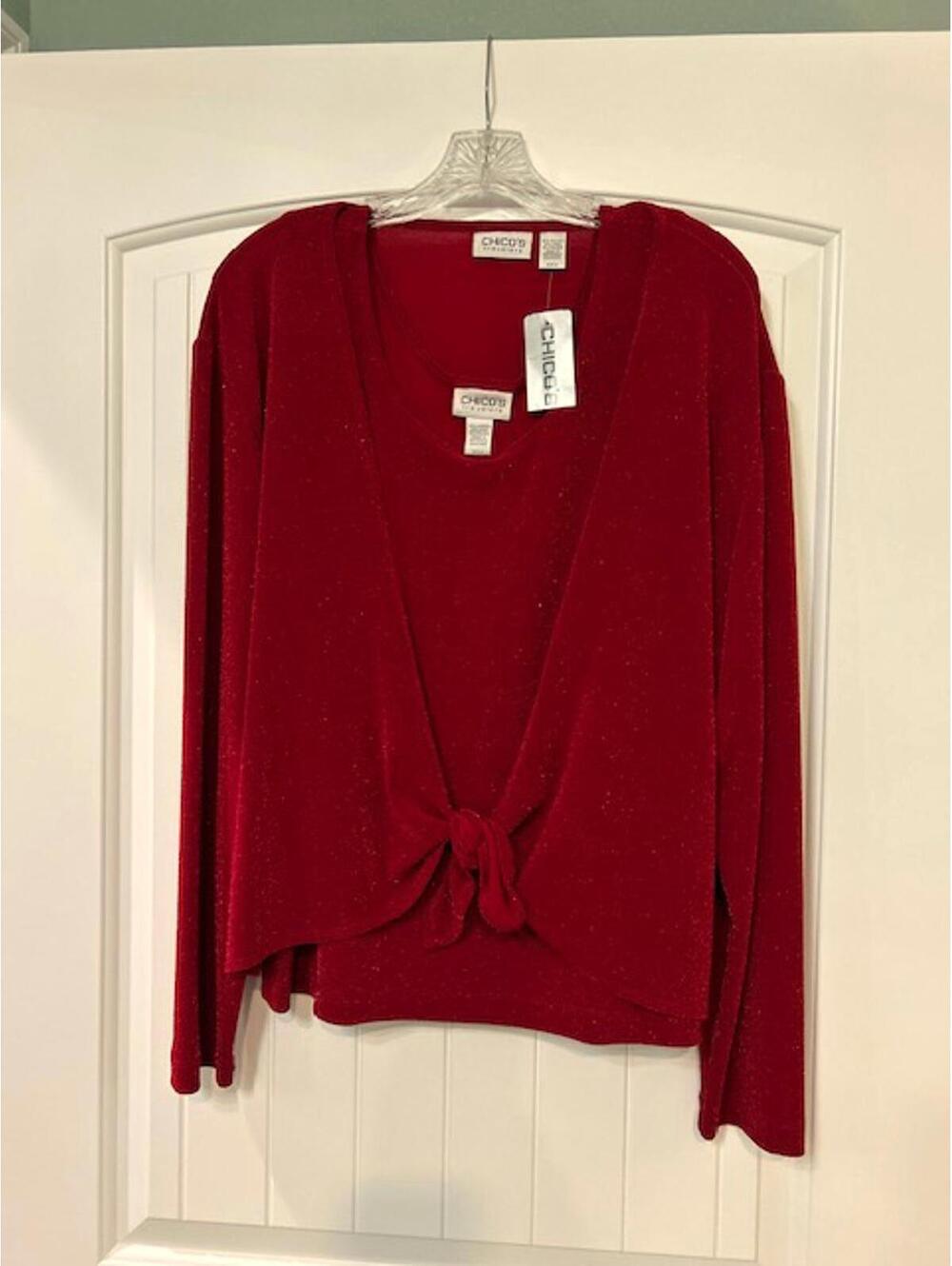 NWT Chico’s Travelers 3 (XL/16–18) Sparkly Red 2‑Piece Set Cruise/Date/Vacay
